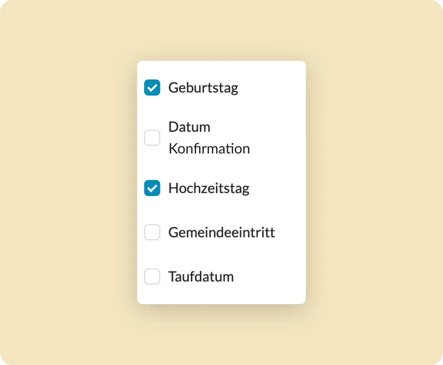 Auswahl der zu trackenden Jahrestage