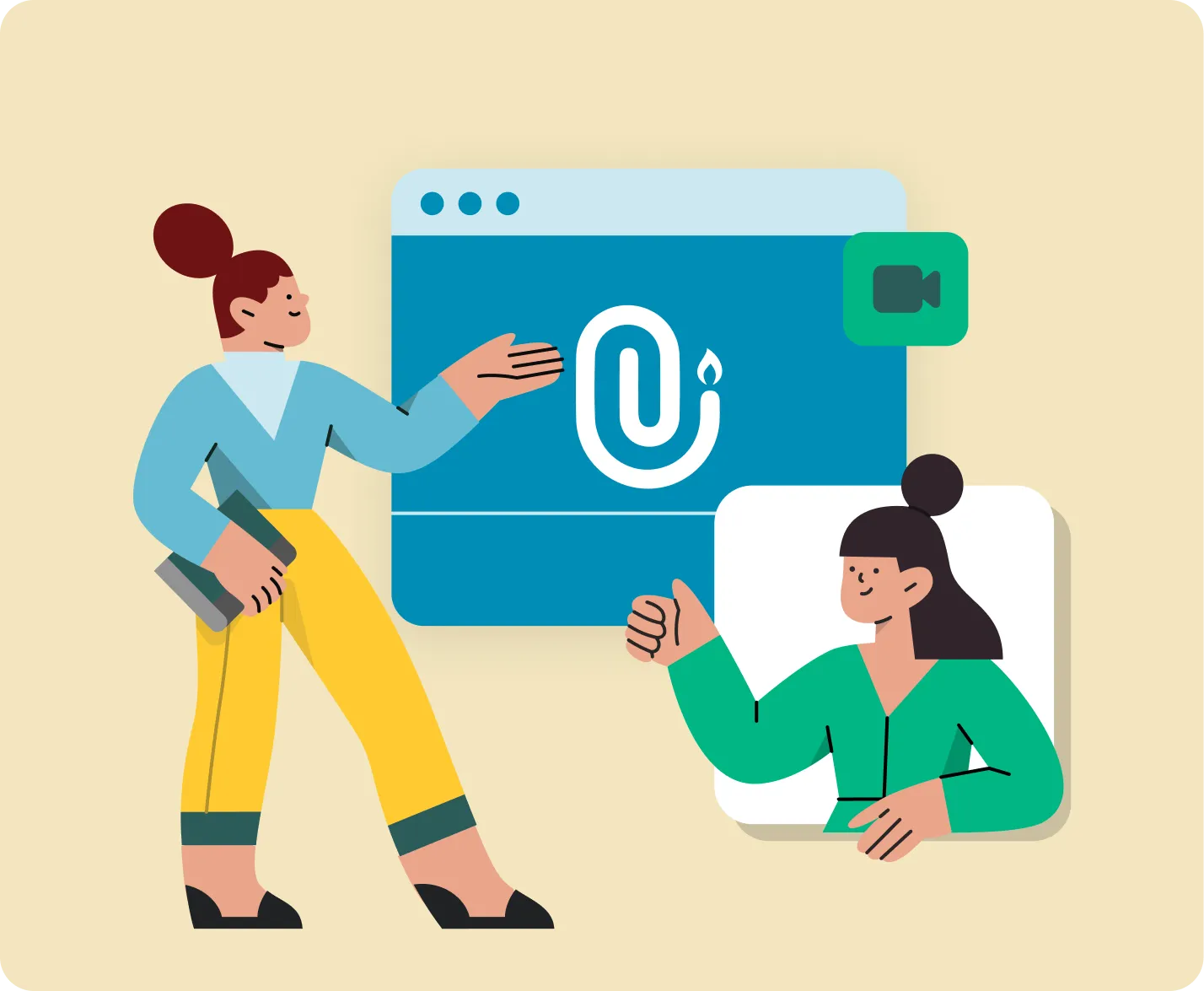 Illustration: En person forklarer noget via videochat