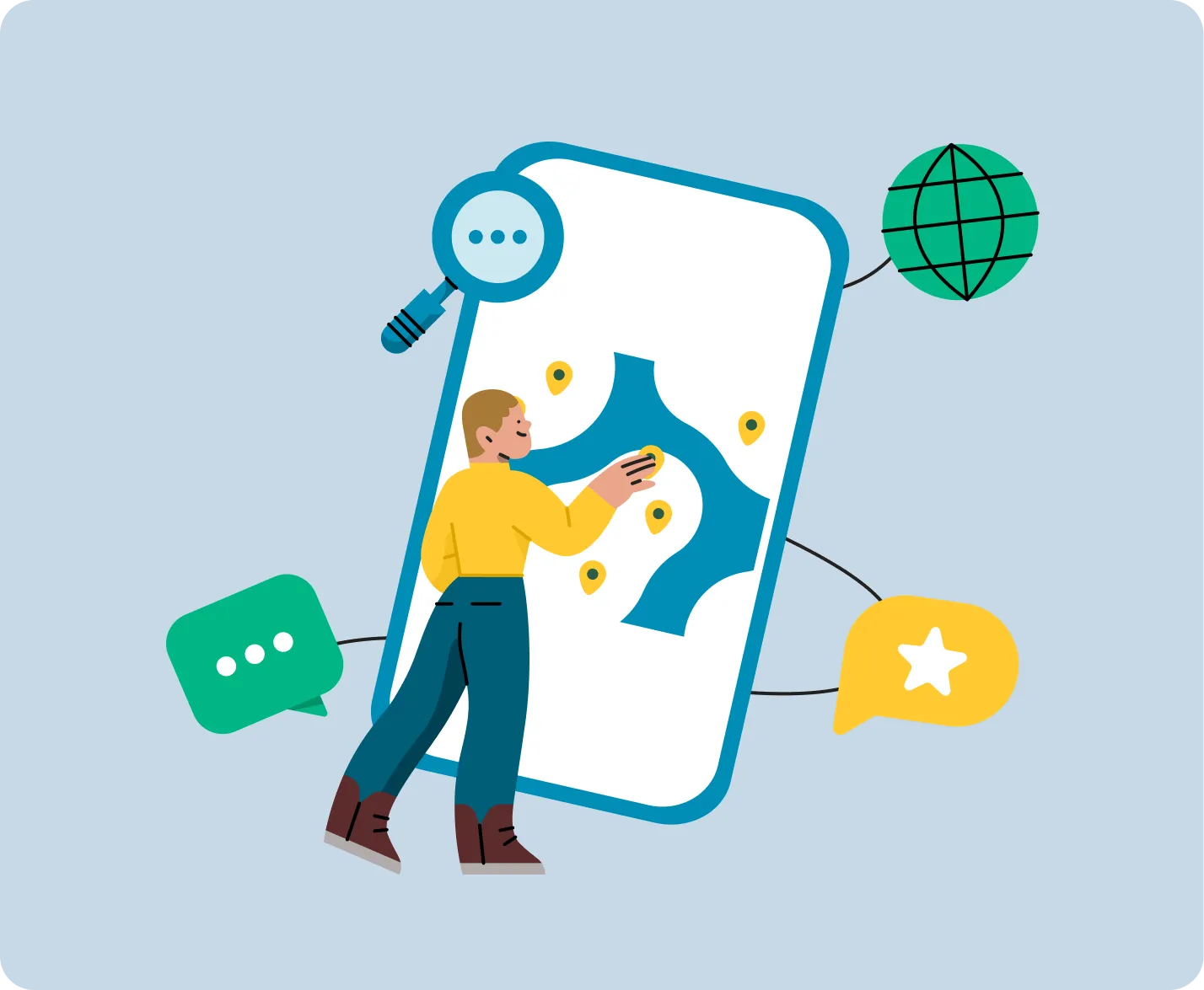 Illustration: Person foran en mobiltelefon med et kort