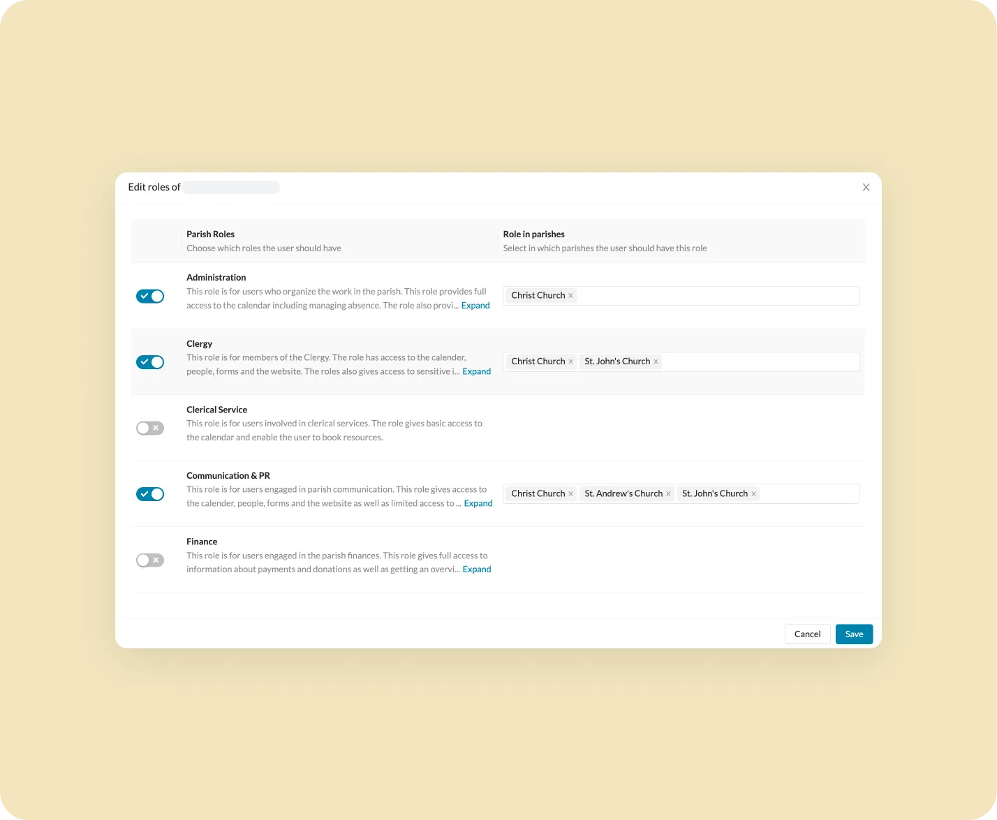 Roles and permissions across multiple parishes in ChurchDesk