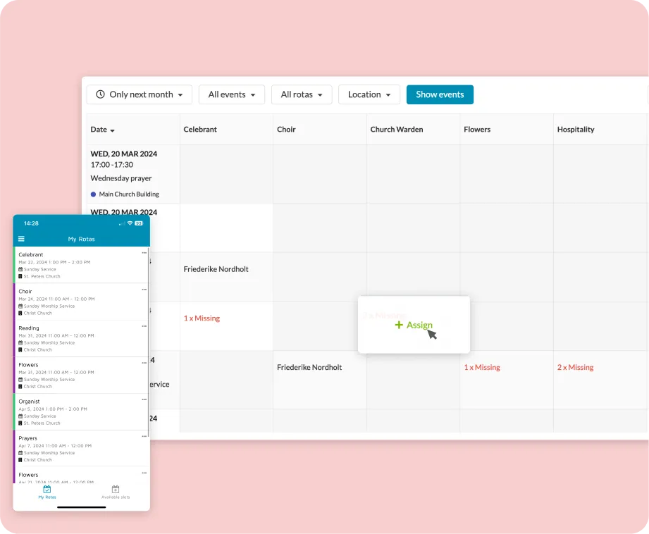 ChurchDesk Kalender med bemanningsplan