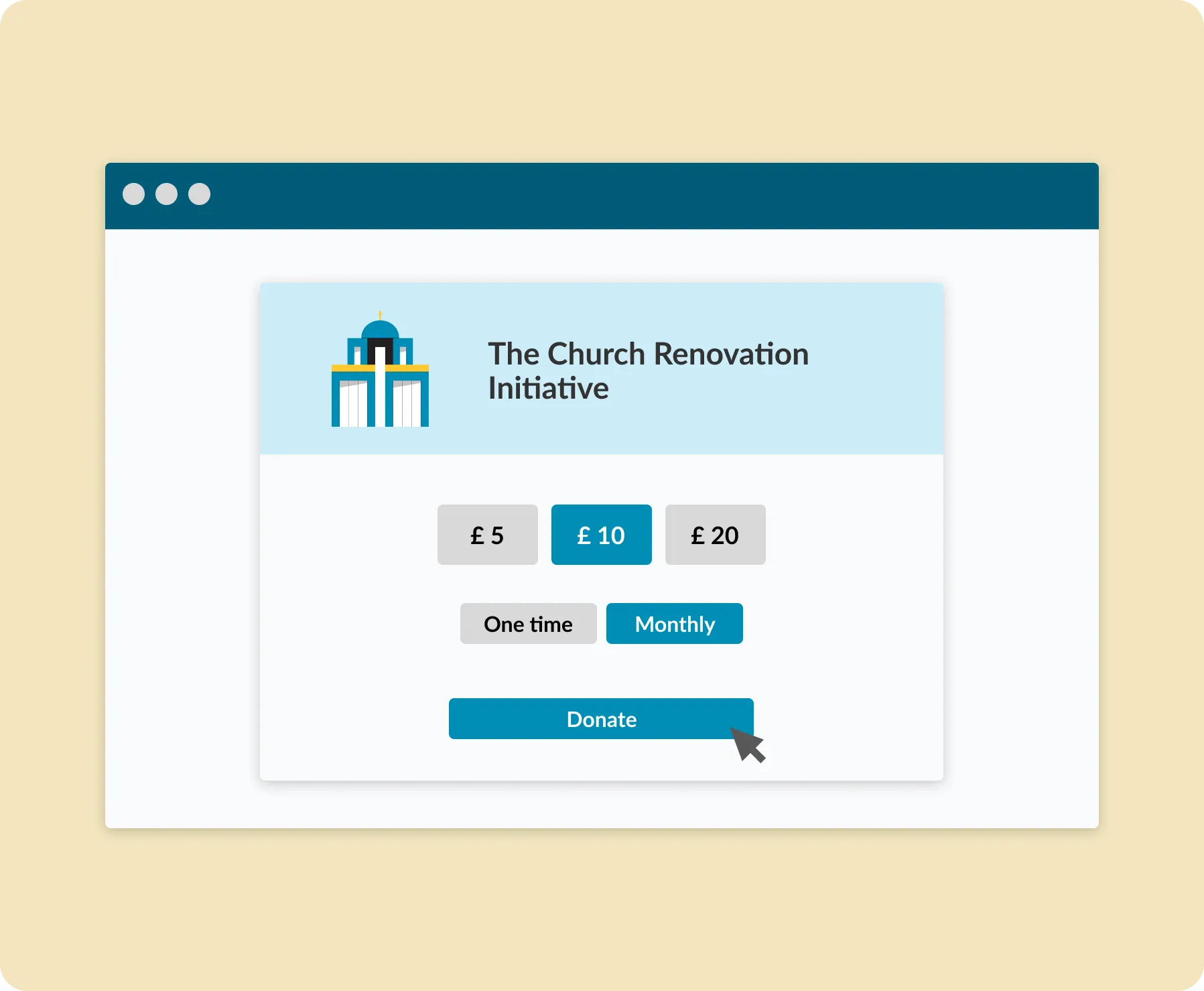 ChurchDesk donation project embedded on the church website
