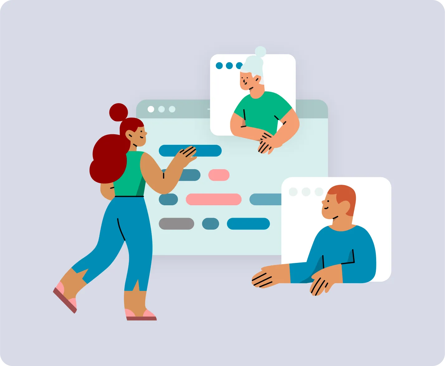 Illustration: staff and volunteers working together in one calendar