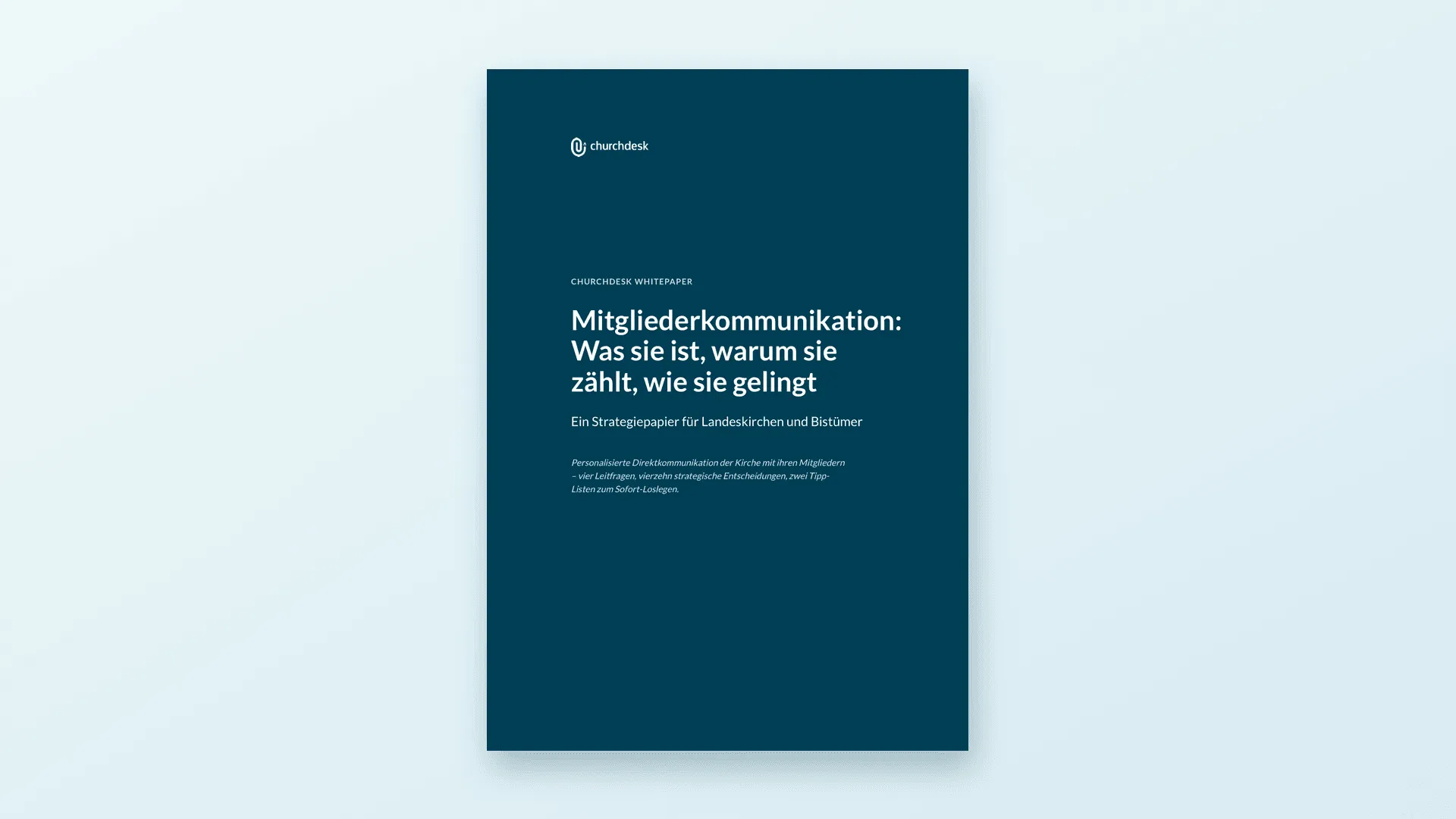 Titelseite des ChurchDesk-Strategiepapiers „Mitgliederkommunikation: Was sie ist, warum sie zählt, wie sie gelingt“