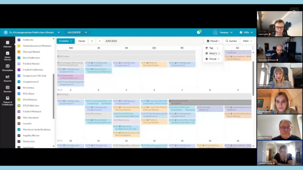 Screenshot aus ChurchDesk in der Praxis - Kalender